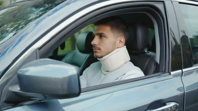Driver with a neck brace.