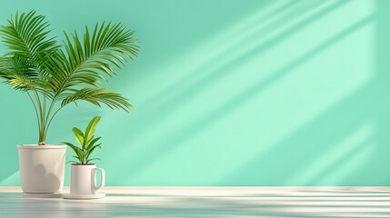 Obraz premium 3D render: Pastel wall room with plant, highly aesthetic, perfect for content.