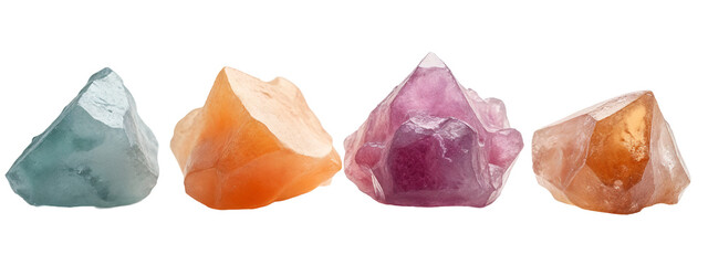 A group of four different colored crystals