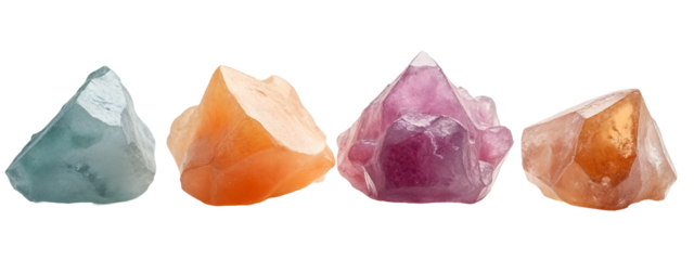 A group of four different colored crystals