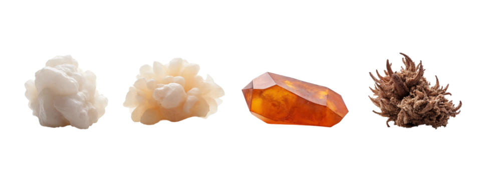 A group of three different types of crystals