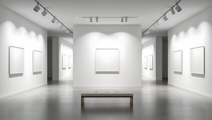 Modern Art Gallery Interior Empty White Walls, Spotlights, and Minimalist Design