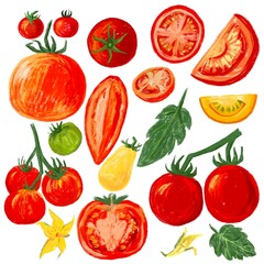 Crayon drawing of tomatoes. childlike hand drawn illustration