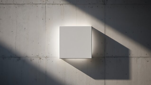 Minimalist White Square on Concrete Wall with Dramatic Lighting