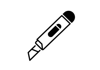 Fototapeta premium Illustration of a black utility knife with a retractable blade on a white background simple design
