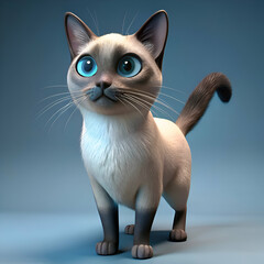 Cute cartoon Siamese cat looking up.