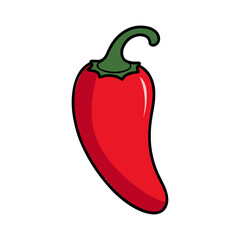 Illustration of a red chili pepper with a green stem on a white background image design art