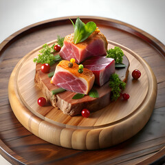 Appetizing meat cuts on a rustic board.