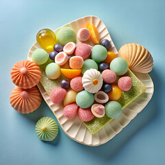 Colorful candy assortment on a plate.