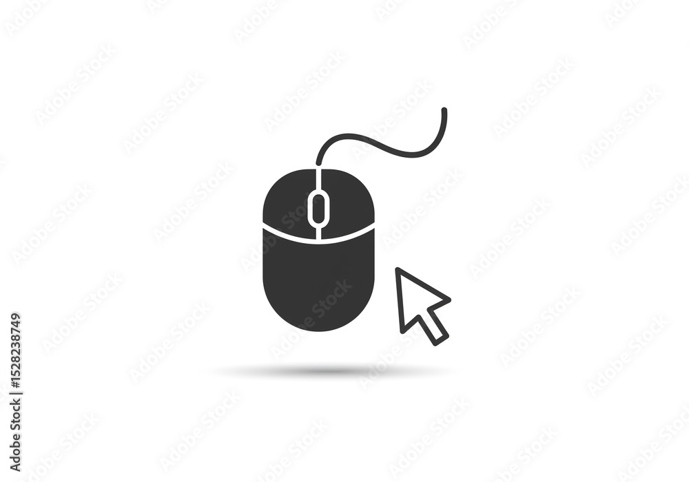 Fototapete isolated computer mouse with cursor and shadow on white background in simple vector style icon desig