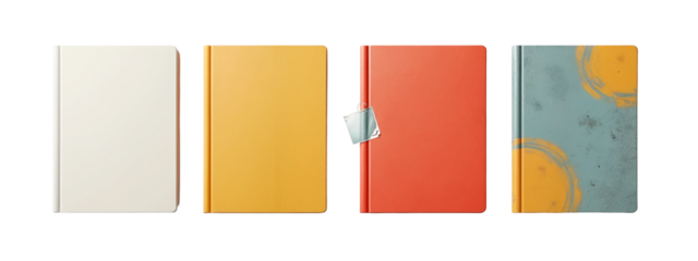 A set of three notebooks with different colors on them.