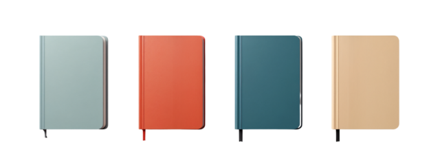 A set of three notebooks in different colors.