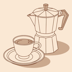 Minimalist coffee maker with a ceramic cup on a light background