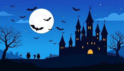 Halloween Castle Night Landscape.