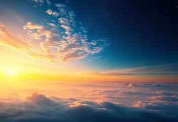 Obraz premium Vast blue and gold sky, tranquil expanse, celestial panorama, horizon, artwork