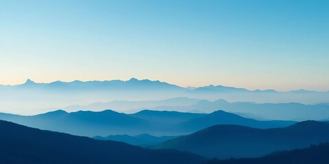 Fototapeta premium Vibrant blue landscape, misty mountains and hills silhouettes, vector illustration, vector art, artwork