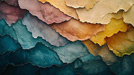Naklejka premium Colorful Textured Layers of Paper Creating a Wavy Background Design