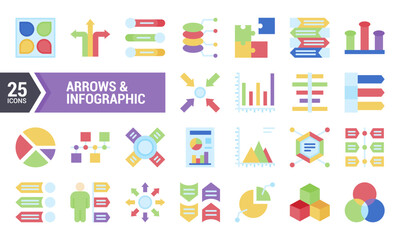 Colorful Flat Icons for Arrows and Infographics.