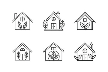 eco home icon line art vector illustration