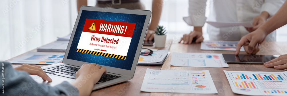 Aufkleber Virus warning alert on computer screen detected brisk cyber threat , hacker, computer virus and malware