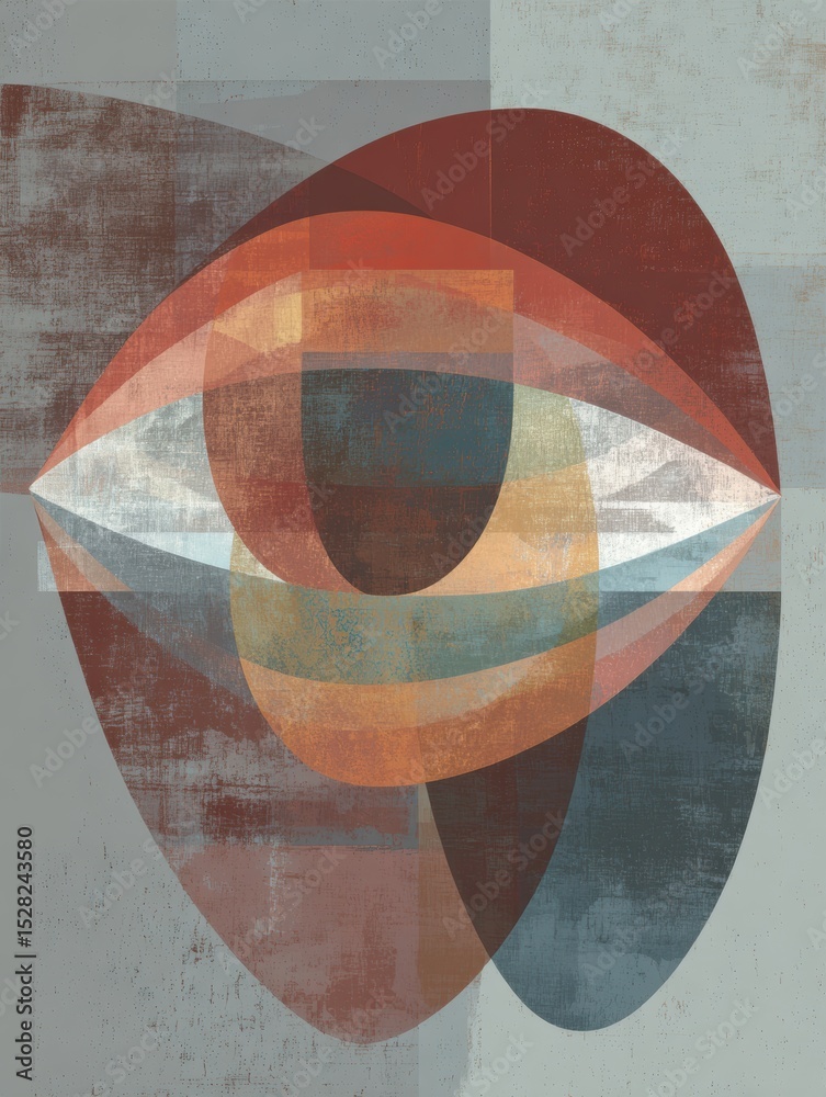 Poster abstract layered shapes create an artistic representation of an eye against a neutral background