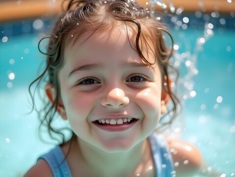 Portraits face kid enjoy water park, water splash. Generative AI