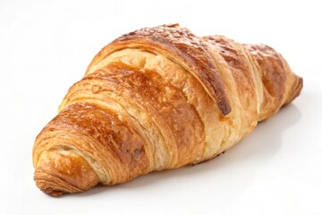 Delicious golden brown croissant isolated on a clean white background for culinary content