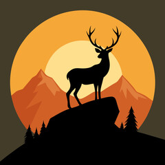 silhouette of a deer in the mountains