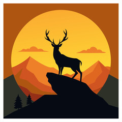 silhouette of a deer in the mountains