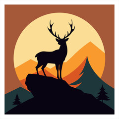 silhouette of a deer in the mountains