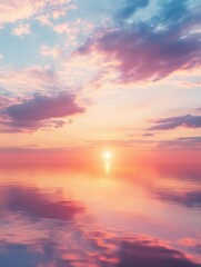 Naklejka premium Colorful sunset sky with gentle orange and pink light reflecting off thin clouds