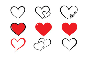 Romantic Heart Icons Set &ndash; Red and Outline Love Symbols for Valentine&rsquo;s Day & Design Projects