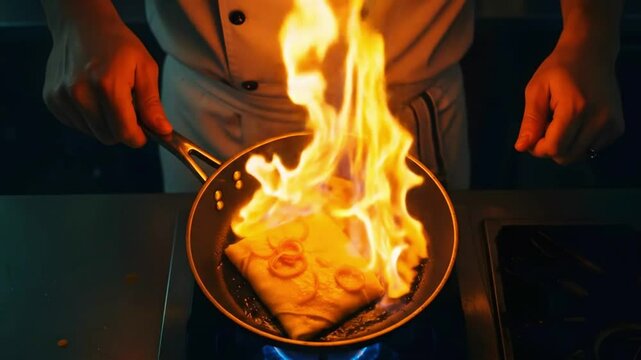 Flamb&eacute; Drama - Hands Steadying the Pan