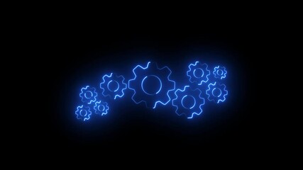 Glowing neon Cog Gear icon isolated .Business process icon. Work flow and productivity symbol animation .moving gears management .neon sign . - Powered by Adobe
