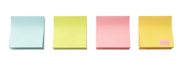 A set of four different colored post-it notes