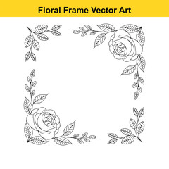 Elegant black and white rose floral frame vector art