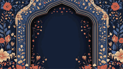 Traditional Mughal Garden Wedding Invitation Frame Design. Vector ornate frame with indian or arabesque motif. Template for indian, arabic wedding invitations, oriental holidays. 