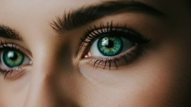 Eye makeup tutorial with green eyes and dark eyeliner step-by-step demonstration