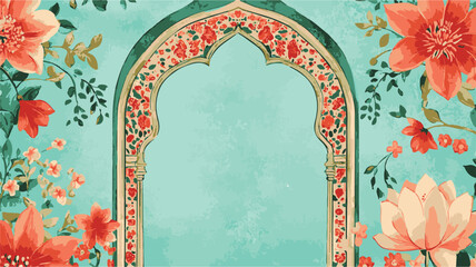 Traditional Mughal Garden Wedding Invitation Frame Design. Vector ornate frame with indian or arabesque motif. Template for indian, arabic wedding invitations, oriental holidays. 