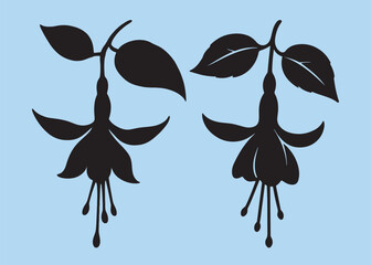 Elegant Fuchsia Flower Silhouettes Vector EPS Illustration