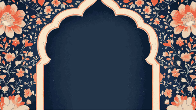 Traditional Mughal Garden Wedding Invitation Frame Design. Vector ornate frame with indian or arabesque motif. Template for indian, arabic wedding invitations, oriental holidays. 