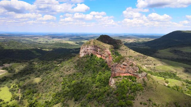 Aerial video of Pedra do Indio mountain in Botucatu, Brazil