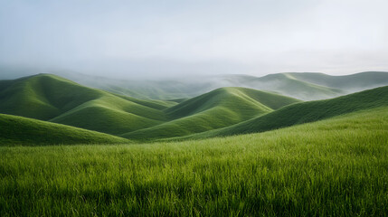 Fototapeta premium Rolling Green Hills and Misty Morning