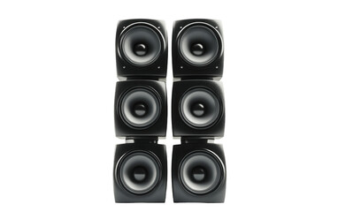 Row of six speakers are lined up in a row