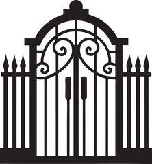Ornate metal gate silhouette isolated on white background