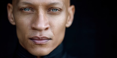 Obraz premium Close-up portrait of a confident male model highlighting unique facial features showcasing intricate line patterns and expressive emotions in a dramatic lighting setting capturing personal