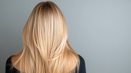 Naklejka premium The long flowing hair of a woman is showcased from a profile view, emphasizing beauty, style, and elegance while inviting the viewer to ponder personality and self-expression.
