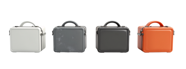 A set of four different colored suitcases