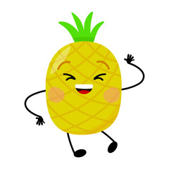Cute smiling cartoon pineapple character waving hello