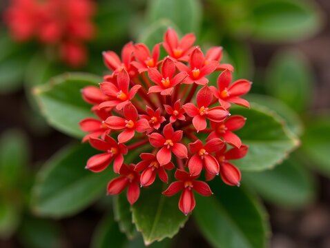 Top view Euphorbia on a vibrant background, plant setting